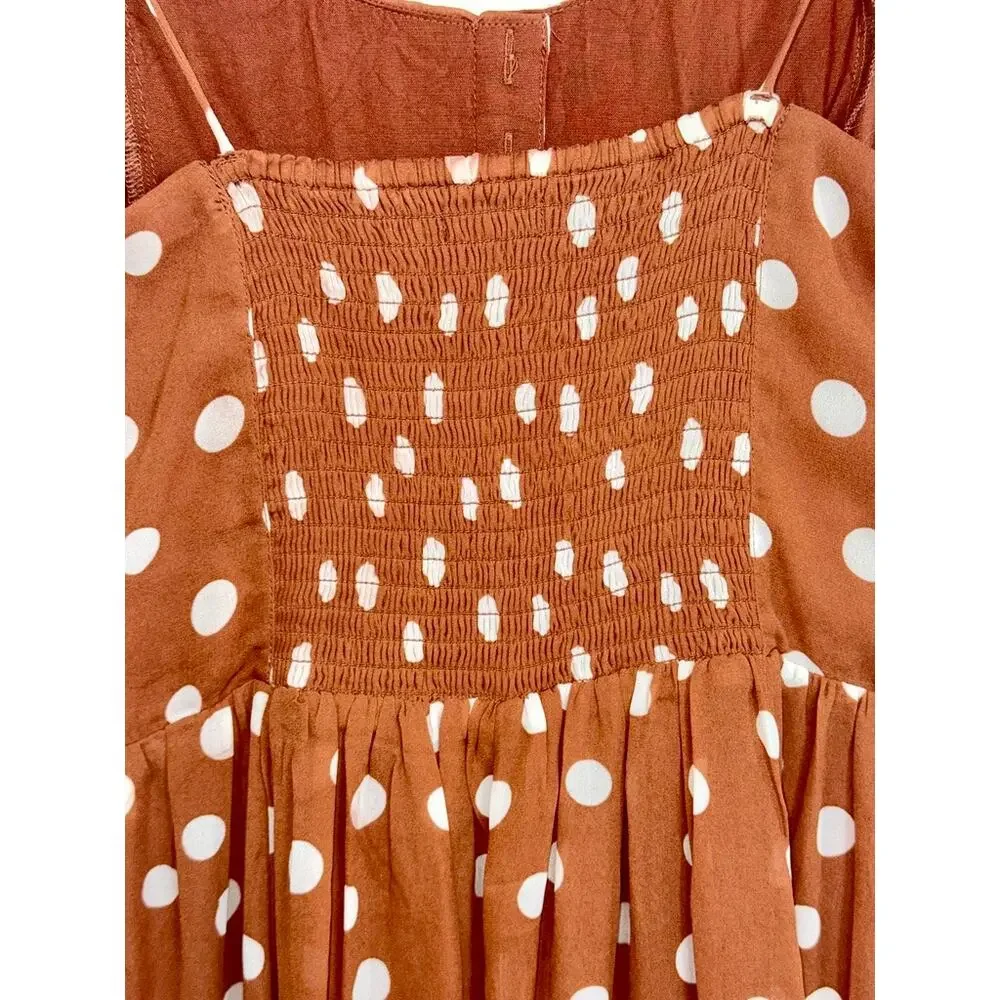 Abercrombie & Fitch Brown White Polka Dot Sleeveless Slit Maxi Dress Womens Sz M